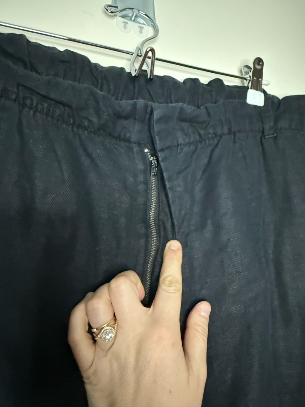 GAP Lagenlook Black Cotton Linen Blend Half Back Elastic Wide Leg Trousers Pants - Picture 3 of 9